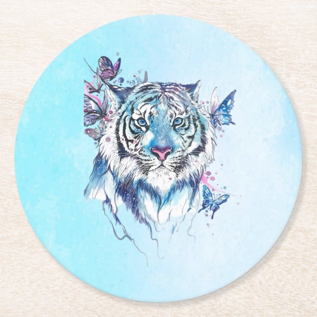 Dessous-de-verre Rond En Papier Tigre (Devant)
