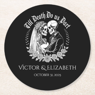 Dessous-de-verre Rond En Papier Till Death Gothic Skeleton Couple Black Wedding