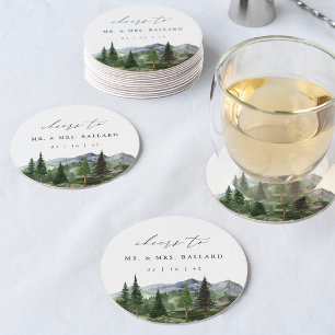 Dessous-de-verre Rond En Papier Timberline   Mariage de montagne et de forêt à l'a