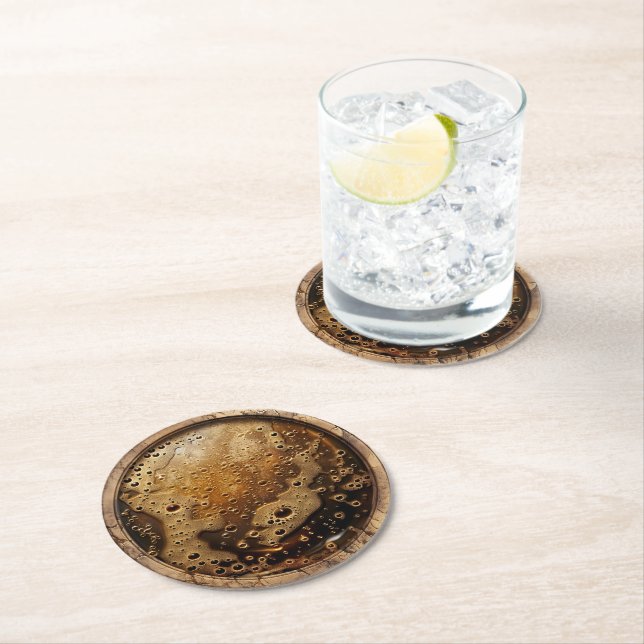 Dessous-de-verre Rond En Papier Tonneau de bière mousseuse (En situation)