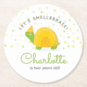 Dessous-de-verre Rond En Papier Tortue, jaune vert, anniversaire d'enfant