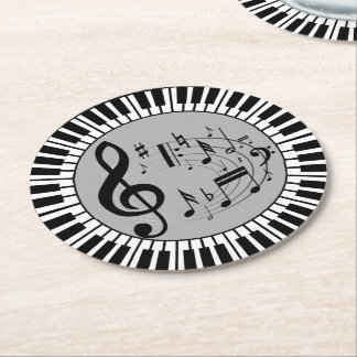 Dessous-de-verre Rond En Papier Touches De Piano Circulaire Et Notes De Musique