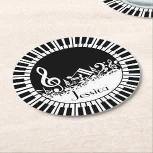 Dessous-de-verre Rond En Papier Touches de piano circulaires et notes de musique m