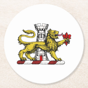 Dessous-de-verre Rond En Papier Tour Lion Fleur de Lis Crest Emblem C