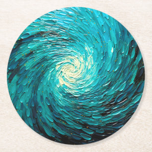 Dessous-de-verre Rond En Papier Tourbillon océan turquoise abstrait