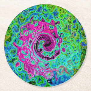 Dessous-de-verre Rond En Papier Tourbillon rétro Super rose et bleu chaud
