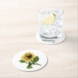 Dessous-de-verre Rond En Papier Tournesol jaune vintage
