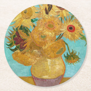 Dessous-de-verre Rond En Papier Tournesols, peinture de nature morte post-impressi