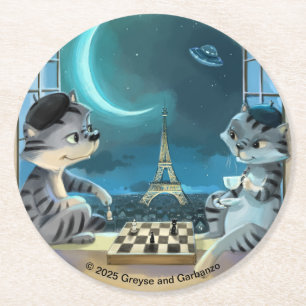 Dessous-de-verre Rond En Papier Tours Eiffel Chats - Coasters en Papier Rond (6) 