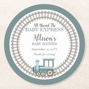Dessous-de-verre Rond En Papier Tous à bord du Baby shower bébé Express Train Boy