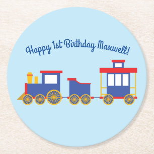 Dessous-de-verre Rond En Papier Train Cute Choo-Choo 1er anniversaire Thème de f