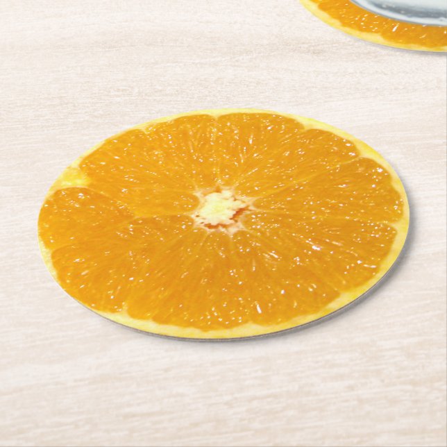 Dessous-de-verre Rond En Papier Tranche fraîche de fruit orange (Incliné)
