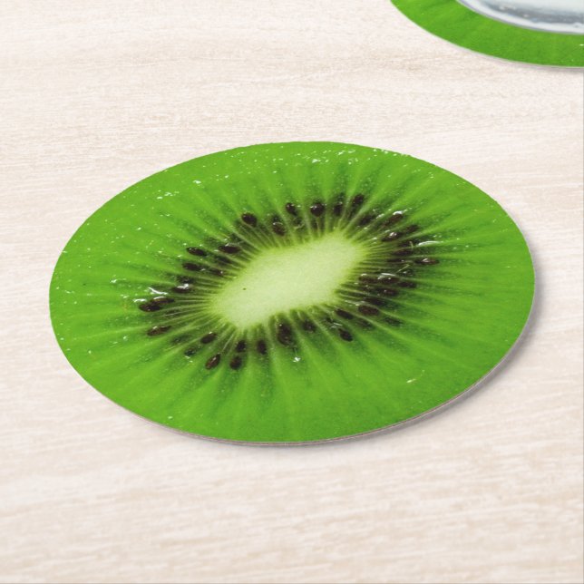 Dessous-de-verre Rond En Papier Tranche fraîche de kiwis (Incliné)