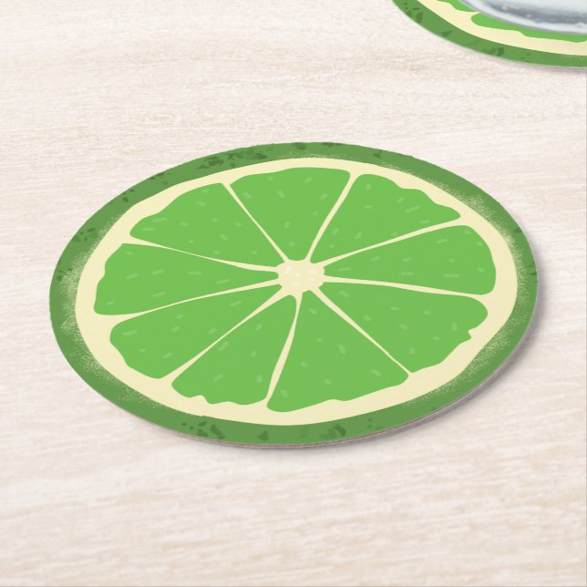 Dessous-de-verre Rond En Papier Tranches d'agrumes de citron vert     (Incliné)