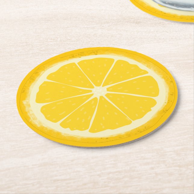 Dessous-de-verre Rond En Papier Tranches d'agrumes jaune citron (Incliné)