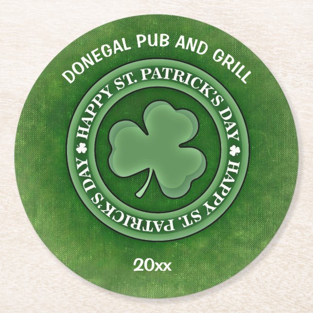 Dessous-de-verre Rond En Papier Trèfle modifiable Saint-Patrick (Devant)