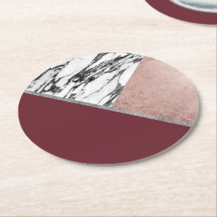 Dessous-de-verre Rond En Papier Triangle rose de vin rouge d'or de marbre