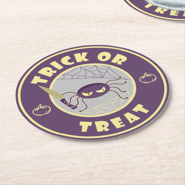 Dessous-de-verre Rond En Papier Trick ou traiter l'araignée halloween style Starbu (Incliné)