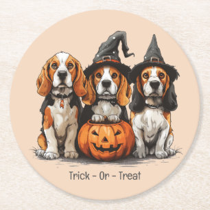 Dessous-de-verre Rond En Papier Trick Ou Treat Halloween Chiens Beagles
