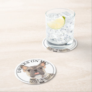 Dessous-de-verre Rond En Papier Tricolore bleu bleu personnalisé Frenchie Bulldog
