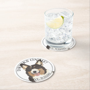 Dessous-de-verre Rond En Papier Tricolore noir personnalisé Corgi Chien