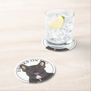 Dessous-de-verre Rond En Papier Tricolore noir personnalisé Frenchie Bulldog