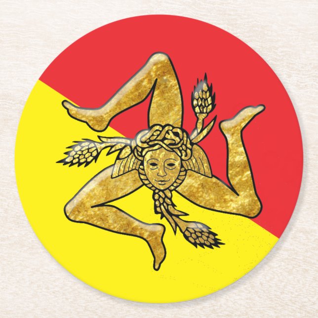 Dessous-de-verre Rond En Papier Trinacria sicilien en or (Devant)