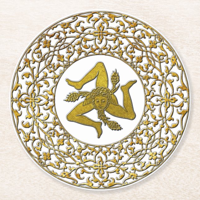 Dessous-de-verre Rond En Papier Trinacria sicilienne et Filigree (Devant)