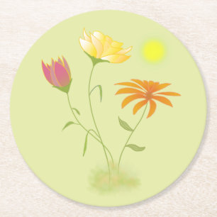 Dessous-de-verre Rond En Papier Trois fleurs au soleil - transparentes.