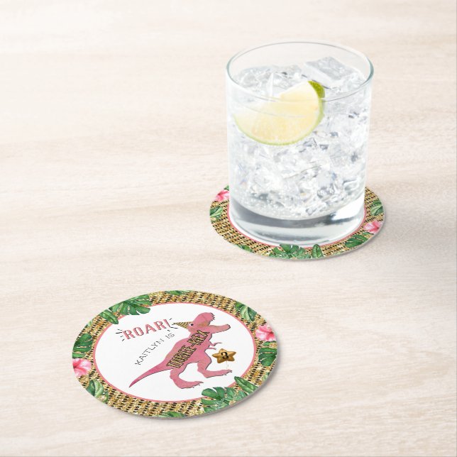 Dessous-de-verre Rond En Papier Trois Rex Dinosaur 3e anniversaire (En situation)