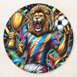 Dessous-de-verre Rond En Papier Trophée de football de champion de soccer Lion Vic