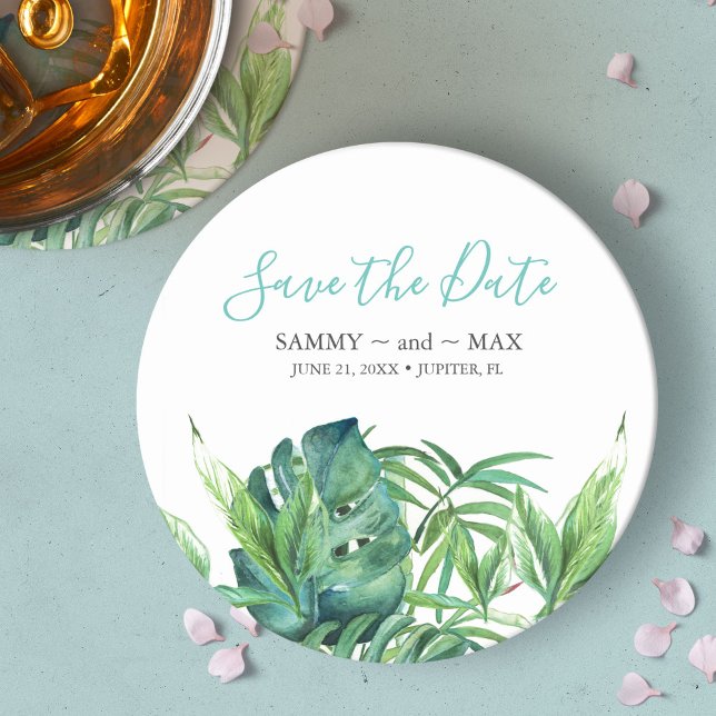 Dessous-de-verre Rond En Papier Tropical Beach Destination Wedding Enregistrer la  (Save the Date Round Paper Coaster Tropical Beach Destination Wedding )