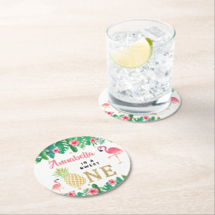 Dessous-de-verre Rond En Papier Tropical Summer Beach Luau Girls 1er anniversaire