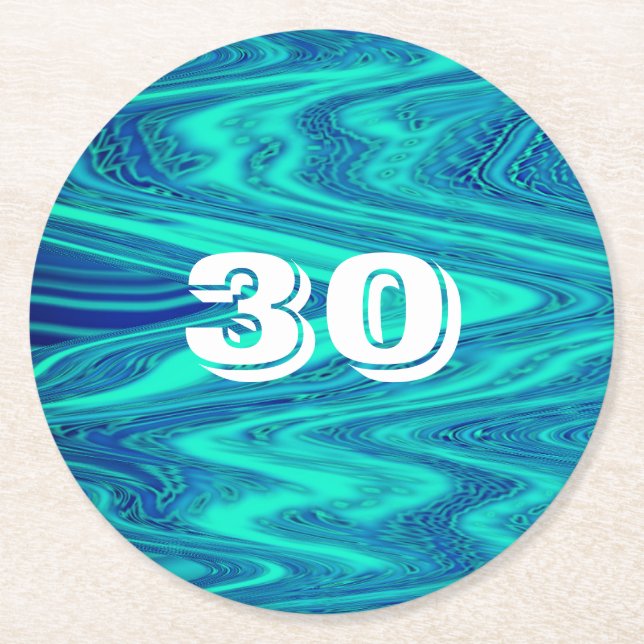 Dessous-de-verre Rond En Papier Turquoise Blue Waves Abstrait 30e anniversaire âge (Devant)