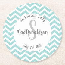 turquoise et blanc chevron monogramme de fête