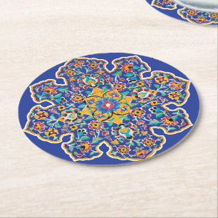 Dessous-de-verre Rond En Papier Turquoise persane