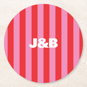 Dessous-de-verre Rond En Papier Typographie audacieuse, mariage rose et rouge