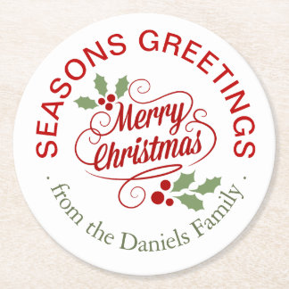 Dessous-de-verre Rond En Papier Typographie de Joyeux Noël de Joyeuses Fêtes