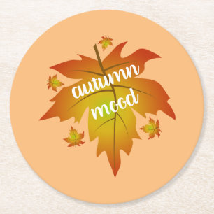 Dessous-de-verre Rond En Papier Typographie de l'humeur d'automne feuille d'érable