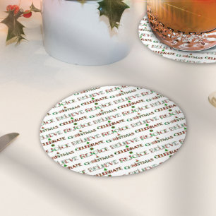 Dessous-de-verre Rond En Papier Typographie de Noël Rouge Vert Festif