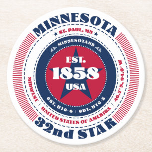 Dessous-de-verre Rond En Papier Typographie du Minnesota Rouge Blanc Bleu