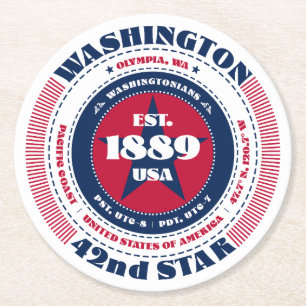 Dessous-de-verre Rond En Papier Typographie rouge bleu Washington