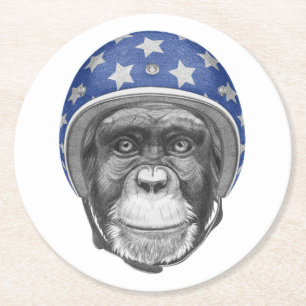Dessous-de-verre Rond En Papier Un cavalier de moto de chimpanzé