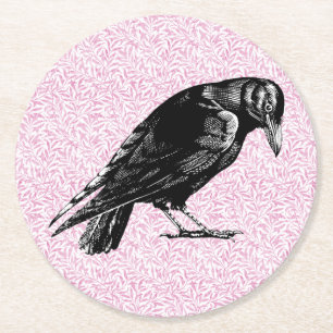 Dessous-de-verre Rond En Papier Un corbeau ou corneille Halloween rose et noir