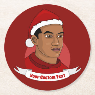 Dessous-de-verre Rond En Papier Un homme avec le Père Noël casquette dessin animé