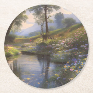 Dessous-de-verre Rond En Papier Un magnifique paysage de rivière d'été