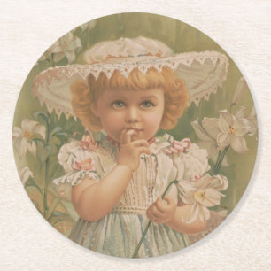 Dessous-de-verre Rond En Papier "Un Pâques naissant" Illustration vintage, vers 18
