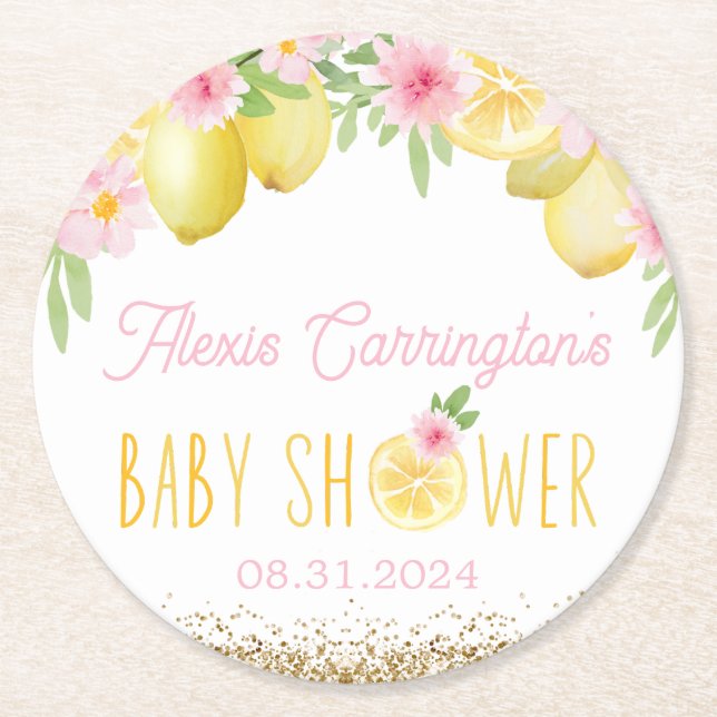 Dessous-de-verre Rond En Papier Un petit Baby shower de citron doux (Devant)