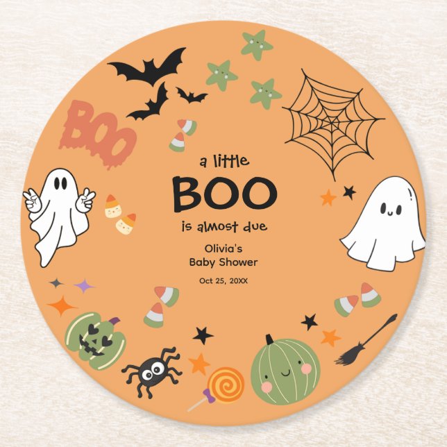 Dessous-de-verre Rond En Papier Un Petit Baby shower D'Halloween Boo Cute Ghost (Devant)