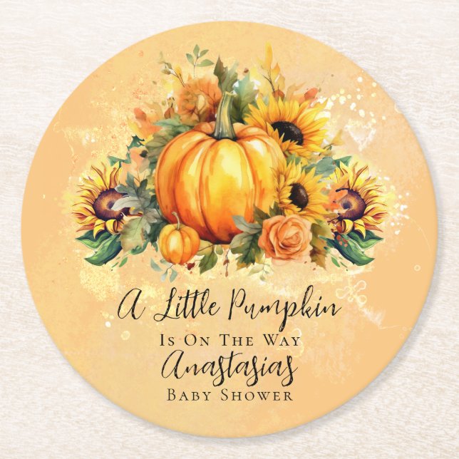 Dessous-de-verre Rond En Papier Un Petit Citrouille | Baby shower d'automne des to (Devant)